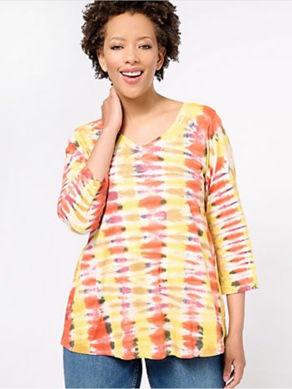 Logo Lori Goldstein Tie Dye Cotton Modal 3/4 Sleeve Top NWT Size Small